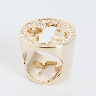 Four Leaf Clover Crystals Lucky Charm Ring Size 7 Gold Plated
