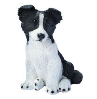 Collie Black White Puppy Dog Statue Home Garden