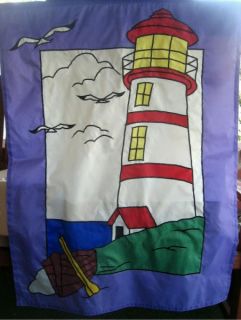 Lighthouse Garden Flag Banner 40 x 28 Red White Stripes Purple Boat