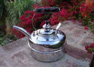 Simplex Whistling Tea Kettle Chrome over Solid Copper English Teapot 2