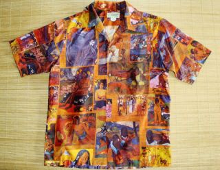 Vintage 70s Gauguin Photo Print Hawaiian Aloha Shirt M