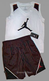 Air Jordan Nike Boys Basketball Tank Shirt Pinstripe Shorts Set 7 New