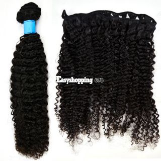 ES9P Womens Kinky Curly Indian Remy Virgin Human Hair Weft Natural