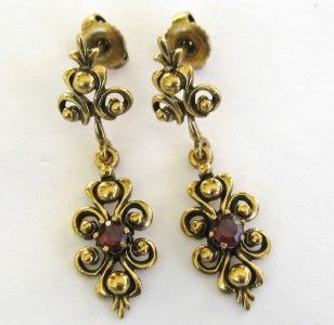Elegant Early 1900s 14k Gold Garnet Drop Dangle Earrings