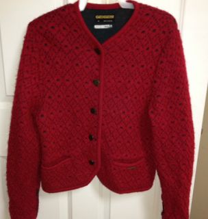 Geiger Sweater Austria Xmas Red Cardigan 38 Bust (38Euro) Boiled Wool