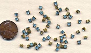  Swarovski Light Sapphire Gems – Brass 4 Prong Square – 3mm