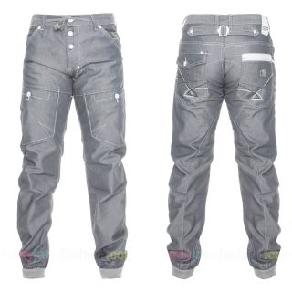New Mens G Funk Grey Denim Cuffed Jogger Cargo Combat Jeans 28 30 32