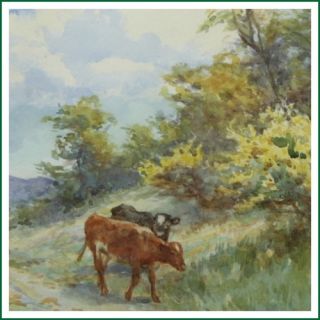 Fred J Knowles Antique Cattle Landscapewatercolour