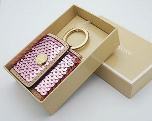 NWT Michael Kors Sequins Picture Frame Key Fob Chain in Pink