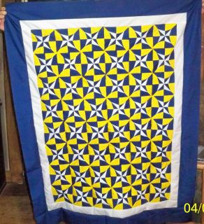 BABY SIZE MINI STAR QUILT TOP BLUE GOLD AND WHITE