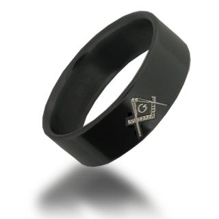 Tungsten Carbide 8MM Black Freemason Masonic Ring Size 9 TG015