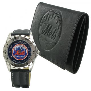 Game Time Watch Wallet Mens New York Mets Leather Gift Set