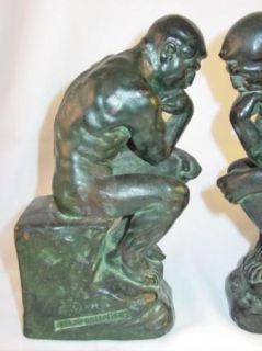 Vintage Antique Galvano Bronze P Mori Beneduce The Thinker Bookends