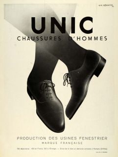 1932 Ad Unic French Fashion Mens Shoes Leather Laces Artist A. M