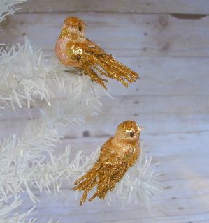 French Country Platinum Gold Birds Chic Decor Xmas Tree Ornament Vtg