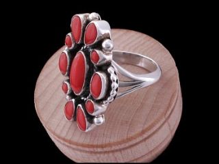 Ganado Family Navajo Red Coral and Sterling Silver Ring 7