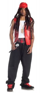 Rapper Costume Gangsta Lil John Wayne Vest Bling Dreadlock Wig Mens