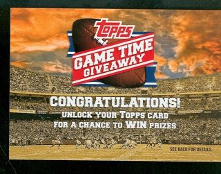 2012 TOPPS GAME TIME GIVEAWAY FOOTBALL TRADING CARD WIN PRIZES ETC SEE