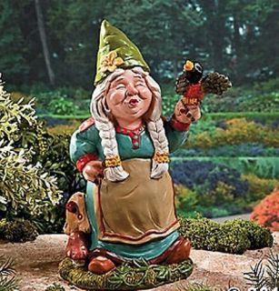 Large Female Garden Gnome with Songbird Friend New