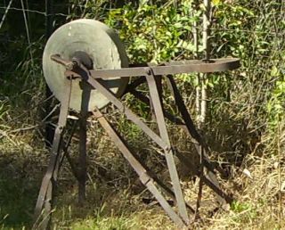  stone grinding sharpening wheel vintage primative tool yard art garden