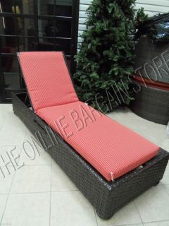 Frontgate Outdoor Patio Pool Chaise Cushion Geranium Stripe Sunbrella