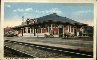 Gardiner Me RR Train Station Old Postcard