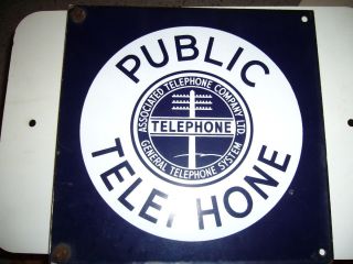 Public Telephone Associated General Vintage Two Sided Porcelain Sign