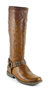 Frye Phillip Studded Harness Tall Boots Cognac Shoes 9 New