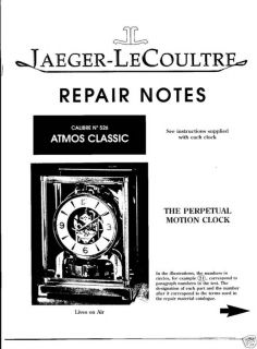 Jaeger LeCoultre atmos Clock Repair Manual Caliber 526