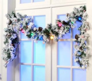 Colin Cowie 9 Flocked White Garland with Multi Colored Lights in Two