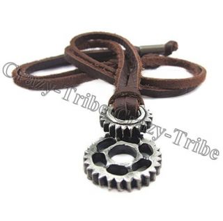  Choker Cool Wheel Gear Pendant Genuine Leather Necklace Fashion