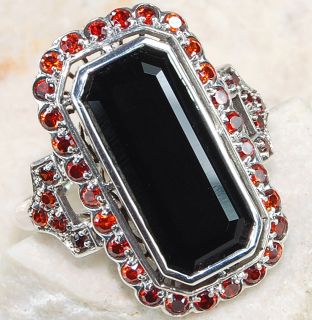 Black Onyx Garnet 925 Solid Sterling Silver Ring Sz 7 5