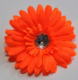 Neon Orange Gerbera Daisy Silk Flower Brooch Pin
