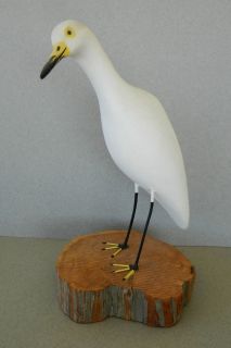 Gary W Daisey Carved and Painted Miniature Snowy Egret Bird Decoy