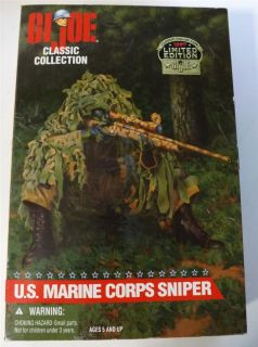 Gi Joe US Marine Corps Sniper Brown Hair 12 Action Figure New in Box