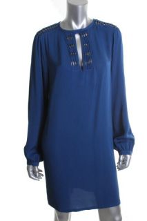 Diane Von Furstenberg New Florina Blue Silk Keyhole Tunic Cocktail