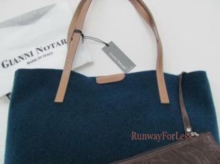 New Italy Gianni Notaro Blue Wool Handbag Shoulder Bag Purse Tote