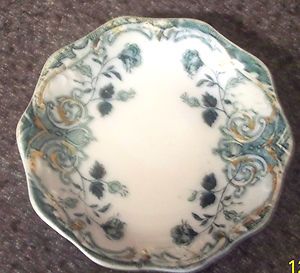 Vintage w H Grindley England Merion Green Gold Transferware Butter Pat