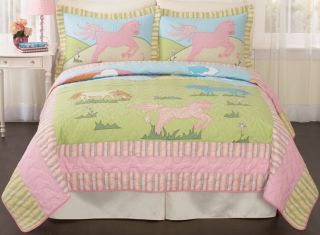 Giddy Up Horse Pink Blue Girl Twin Quilt Bedding Set