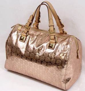 Michael Kors Grayson Monogram Large Satchel Handbag Mirror Metallic