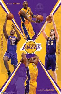   Lakers 2012 NBA Poster Kobe Bryant Pau Gasol Metta World Peace Bynum