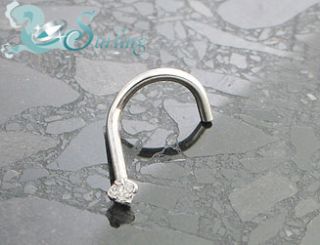 Solid 14k White Gold Genuine SI Diamond Nose Ring Screw