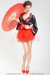 sexy luxurious brocade geisha kimono costume w red tutu skirt dress