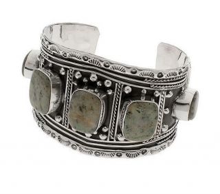   OUT Artisan Crafted Sterling Framed Gemstone Elaborate Cuff Bracelet
