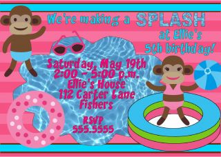 Personalized Mod Monkey Pool Party Swimming Waterpark Girl Birthday