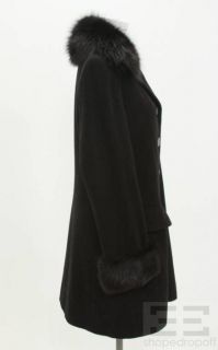 Giuliana Teso Black Wool Cashmere Fox Fur Trim Coat Size 44