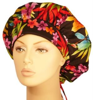 TROPICAL ORCHIDS FLOWERS Banded Bouffant SCRUB HAT with sweatband