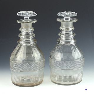 Pair 18th Century English Cut Glass Liquor Decanters