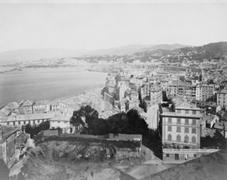 1881 Photo Birds Eye View of Genoa Italy Graphic Vintage Black White