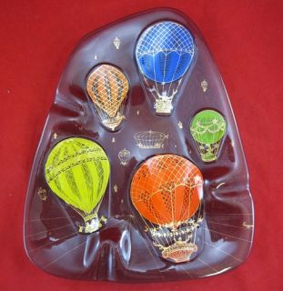 Large Higgins Retro Art Glass Ashtray Hot Air Balloons Gold Luster